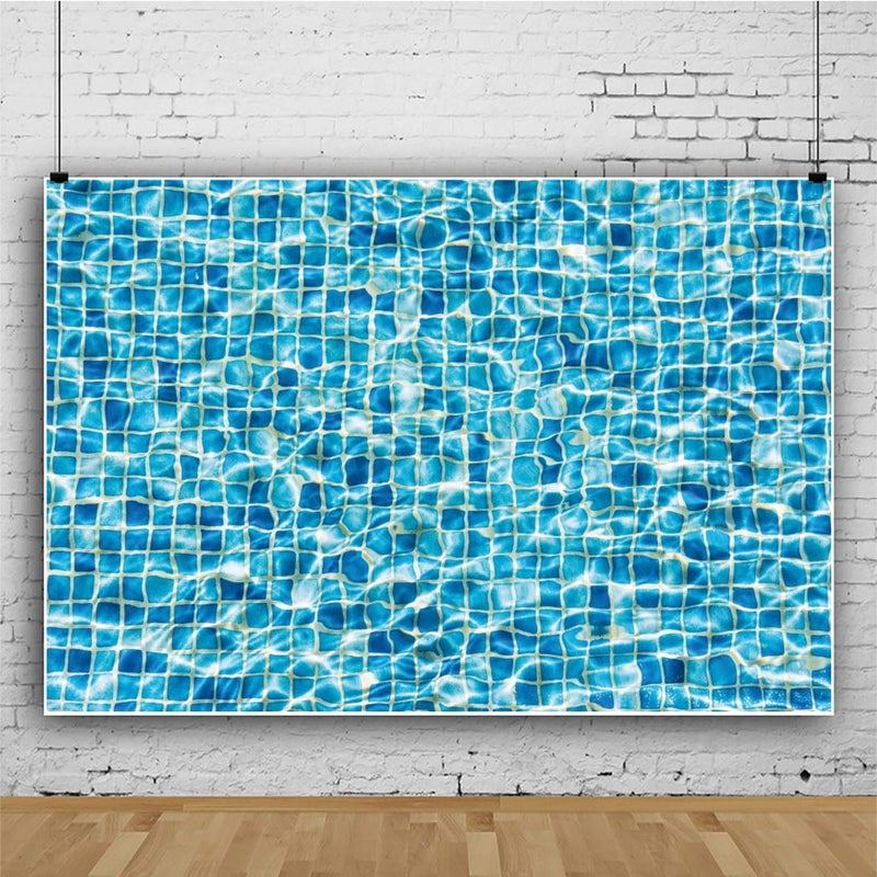AOFOTO 5x3ft Swimming Pool Blue Ripple Water Backdrop Underwater Ceramic Tile Mosaic Pool Background for Photography Summer Party Boy Girl Newborn Baby Shower Birthday Banner Photo Studio Booth Props - Image 2